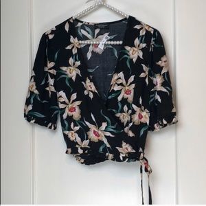 Zara Floral Wrap Tie Blouse